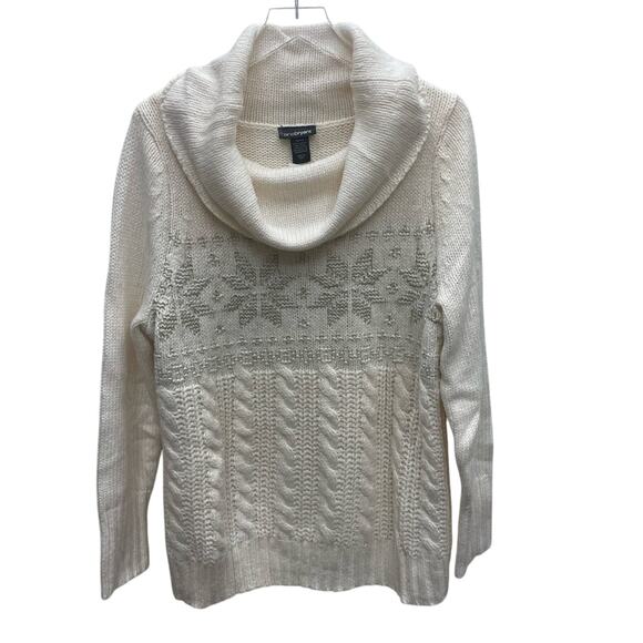 Lane Bryant Wool Blend Cowl Neck Cable Knit Sweater Metallic Snowflakes 18/20 - Picture 2 of 11